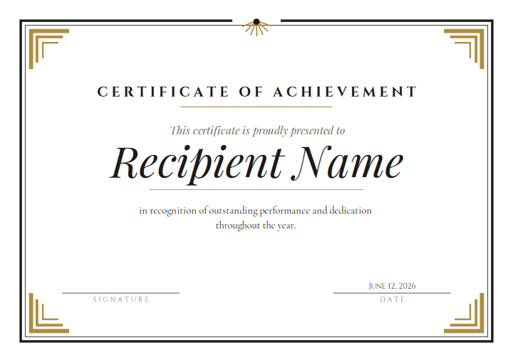 Art Deco Classic design for the free printable Free Printable Certificate of Excellence Template for Kids