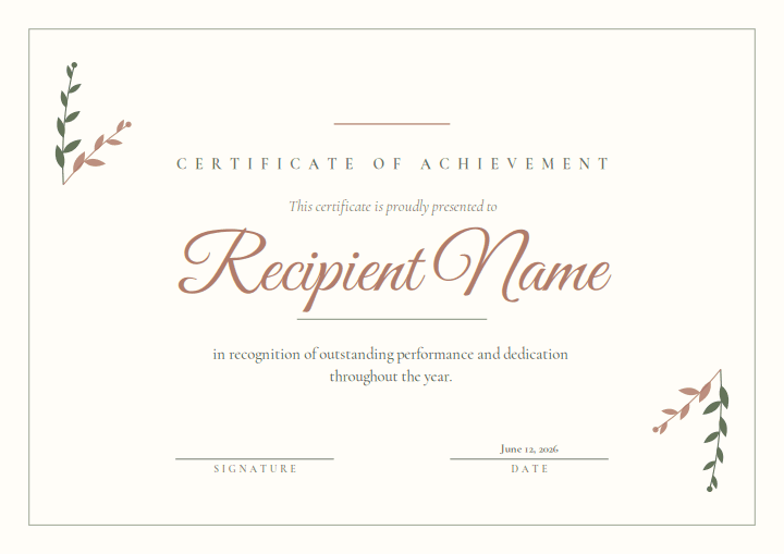 Botanical Sprig design for the free printable Free Printable Certificate of Excellence Template for Kids