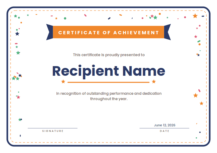 Bright Ribbon design for the free printable Free Printable Certificate of Excellence Template for Kids
