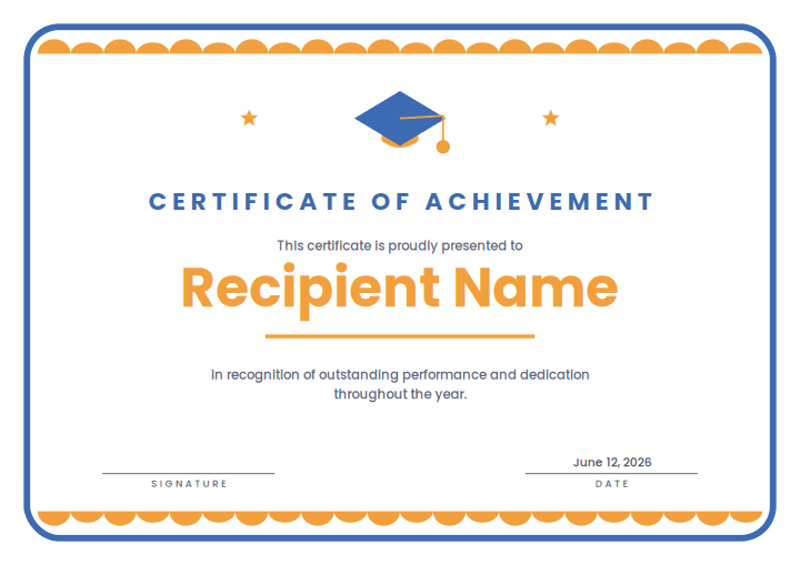 Cap Toss design for the free printable Free Printable Certificate of Excellence Template for Kids