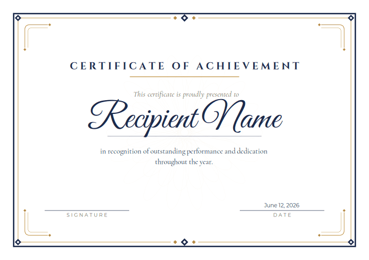 Classic Gold design for the free printable Free Printable Certificate of Excellence Template for Kids