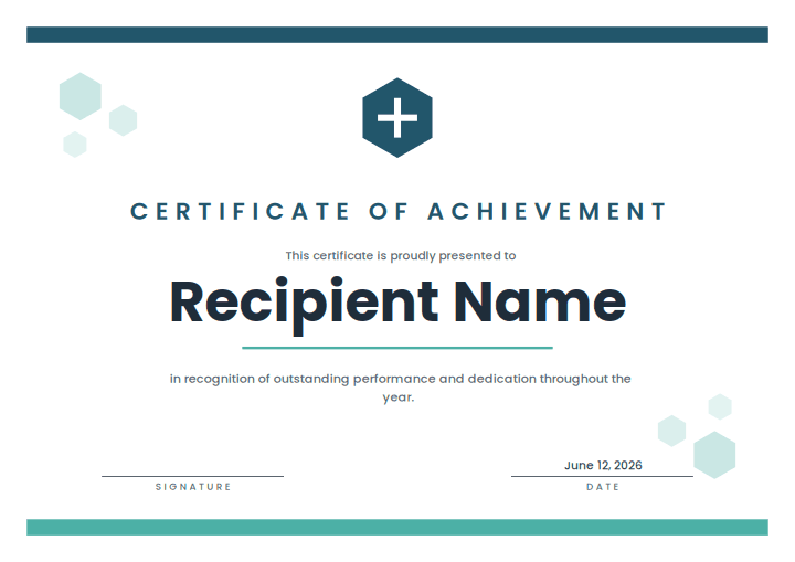 Clinic Hex design for the free printable Free Printable Certificate of Excellence Template for Kids