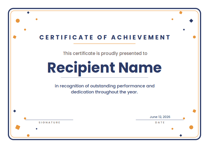 Playful Confetti design for the free printable Free Printable Certificate of Excellence Template for Kids
