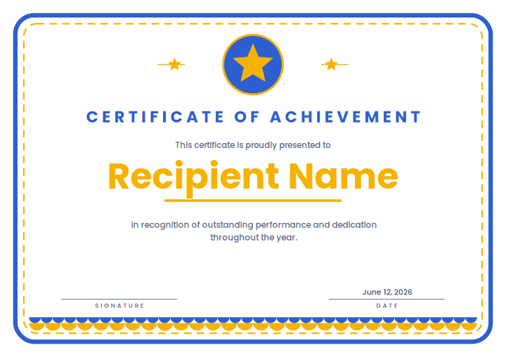 Star Reward design for the free printable Free Printable Certificate of Excellence Template for Kids