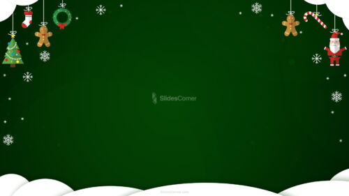 Green Christmas Background with Snow and Santa Figures