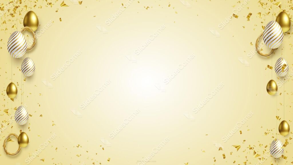 Happy Easter Background with Golden Glitter Decorated Eggs Confetti Happy Easter Background with Golden Glitter Decorated Eggs Confetti