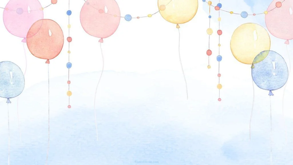 Powerpoint Background Watercolor with Birthday Party Balloons