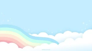 Aesthetic Pastel Cute PowerPoint Background with Rainbow and Baby Blue Clouds by SlidesCorner.com