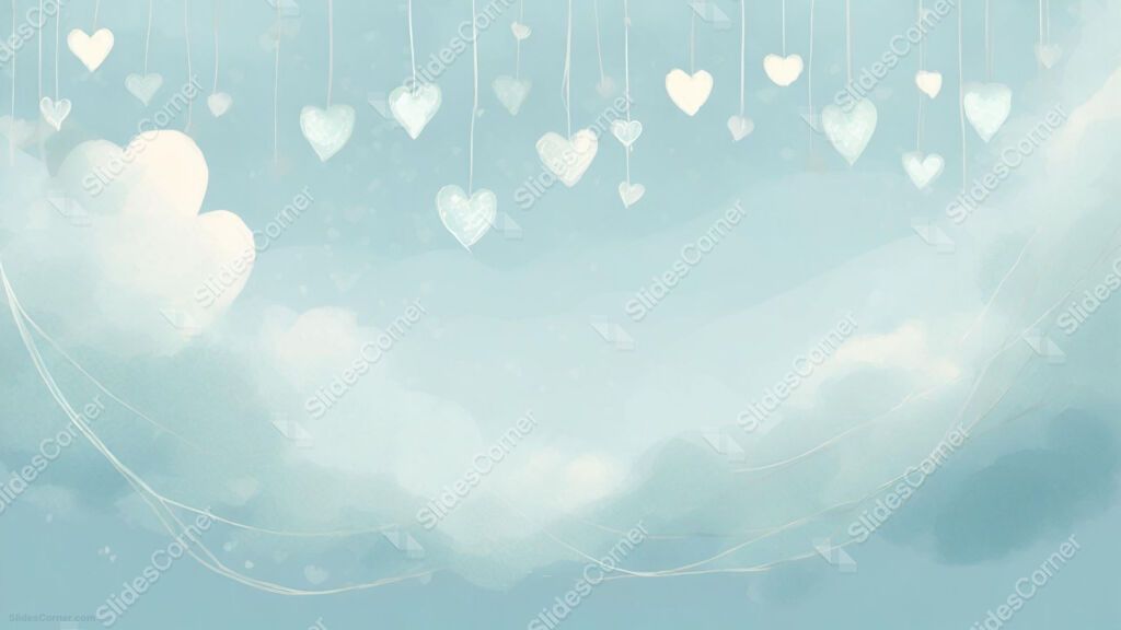 PPT Background in Light Blue Tones with Hearts Hanging from Threads PPT Background in Light Blue Tones with Hearts Hanging from Threads