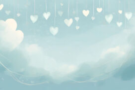 PPT Background in Light Blue Tones with Hearts Hanging from Threads