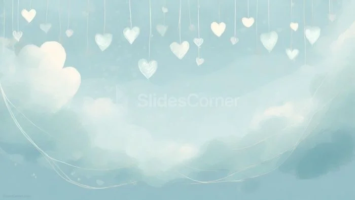 PPT Background in Light Blue Tones with Hearts Hanging from Threads