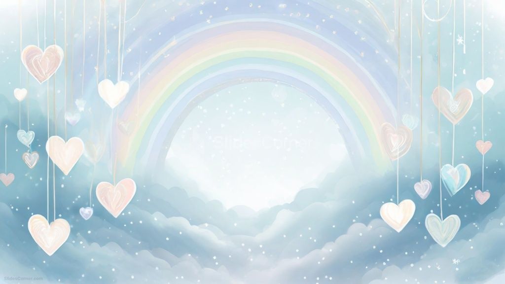 Cute Rainbow Background with Hearts in Pastel Colors