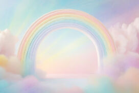 Aesthetic Rainbow Background with Clouds in Pastel Colors