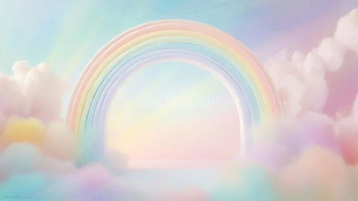 Aesthetic Rainbow Background with Clouds in Pastel Colors