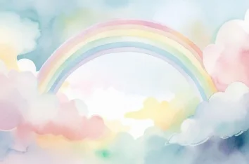 Sweet Watercolor Rainbow and Clouds Background in Pastel Tones