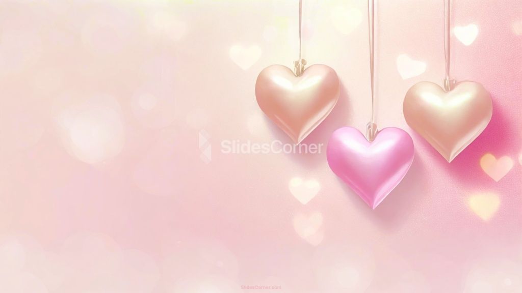 Aesthetic Valentines Day Background Bokeh with Shiny Pink and Gold Hearts