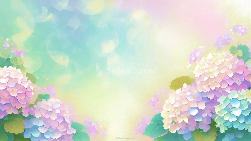 Powerpoint Background Spring with Delicate Hydrangeas in the Bottom