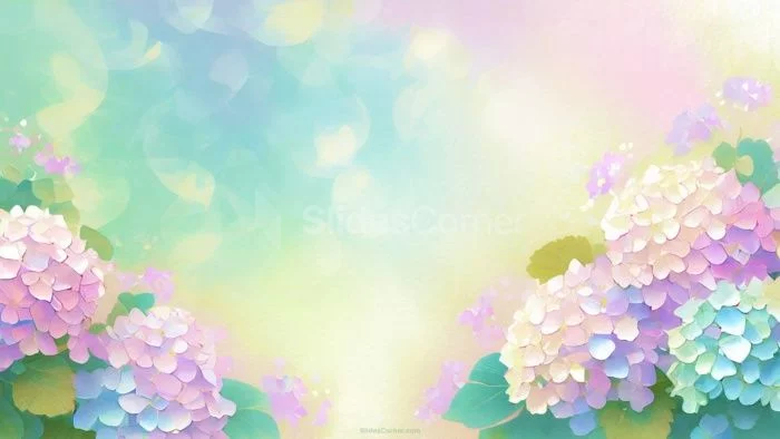 Powerpoint Background Spring with Delicate Hydrangeas in the Bottom