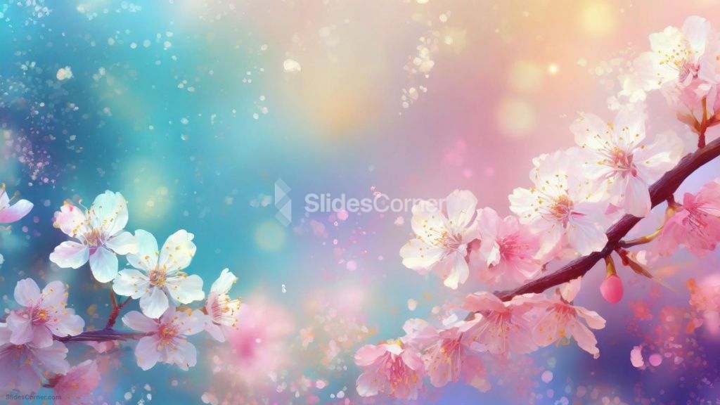 Powerpoint Background Spring with Magical Pink Cherry Blossoms