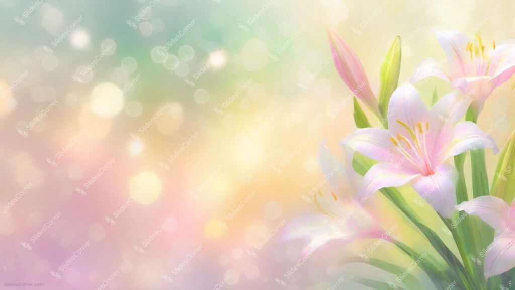 Powerpoint Background Spring with Pastel Lily Blossoms Powerpoint Background Spring with Pastel Lily Blossoms