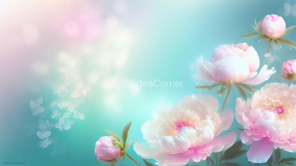 Powerpoint Background Spring with Pink Peonies Flowers
