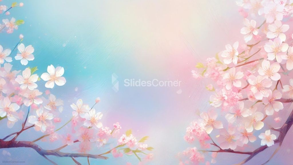 Powerpoint Background Spring with Tiny Pink Cherry Flowers