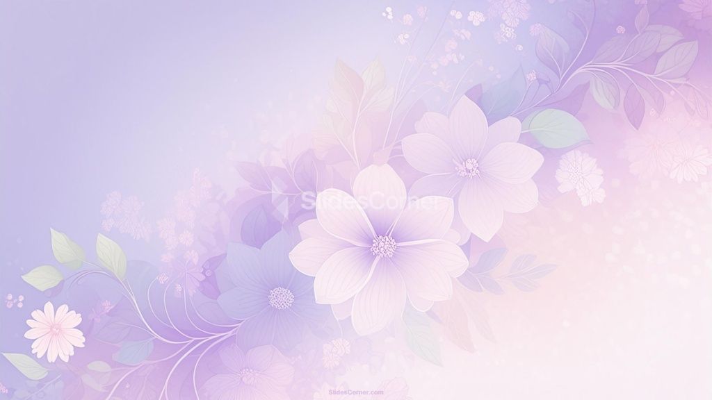 Aesthetic Light Purple Background with Flowers for PowerPoint and Google Slides