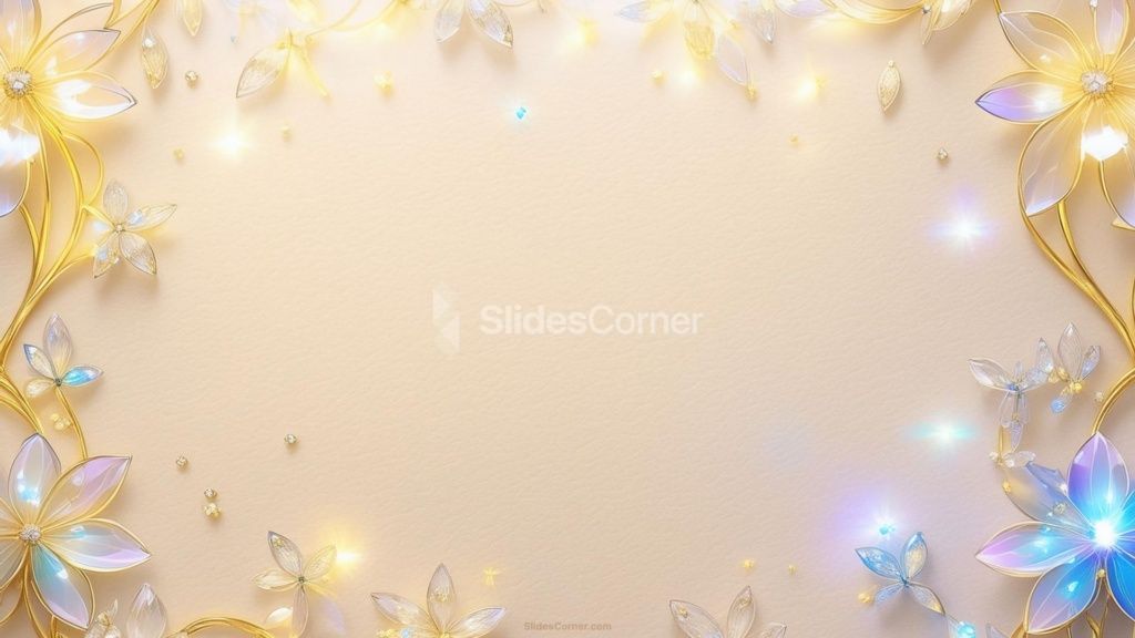 Crystal and Gold Flower Background with Sparkles for PPT