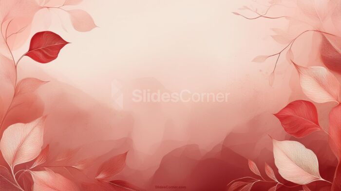 Pastel Red Aesthetic Background with Organic Autumn Leaves