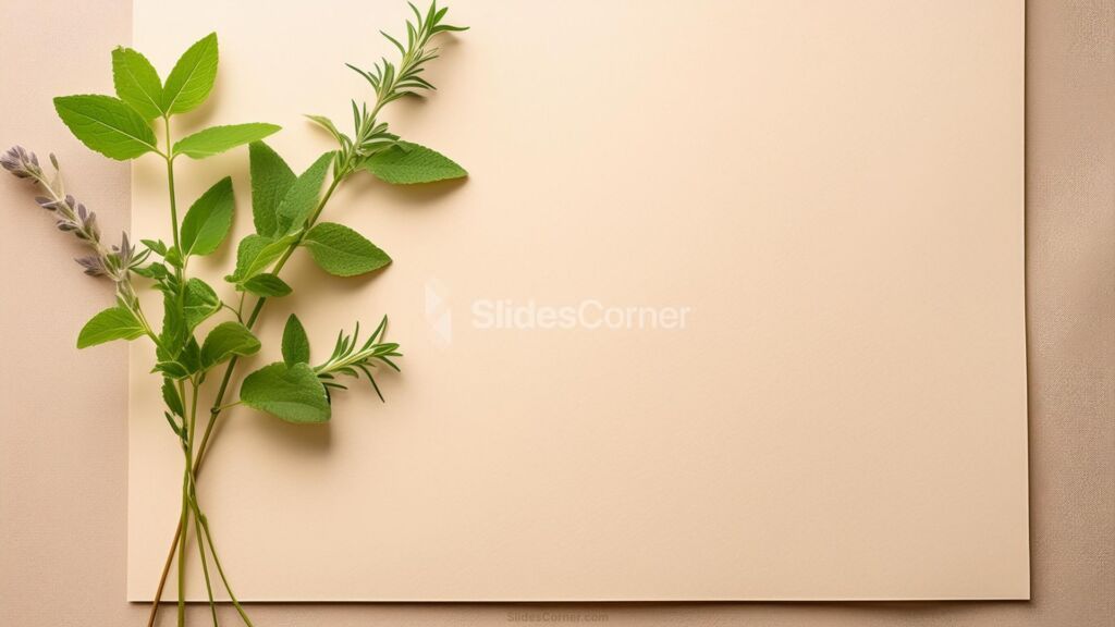 Aesthetic Old Paper Background with Green Herbs