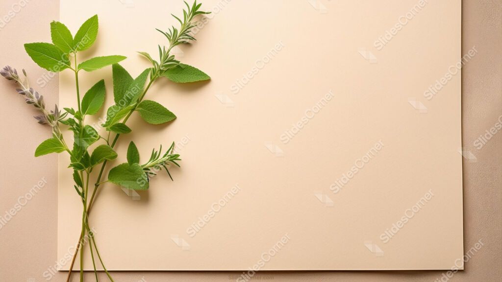 Aesthetic Old Paper Background with Green Herbs Aesthetic Old Paper Background with Green Herbs