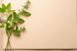 Aesthetic Old Paper Background with Green Herbs