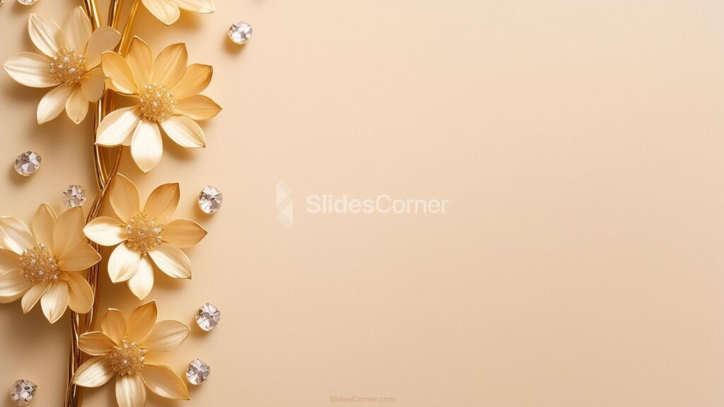 PPT Background Design with Golden Flowers and Diamonds