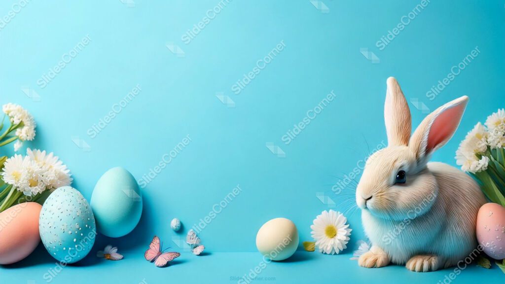 Easter Powerpoint Background Light Blue Gradient with Eggs and Bunny Easter Powerpoint Background Light Blue Gradient with Eggs and Bunny