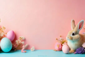 Easter Powerpoint Background Pink Gradient with Eggs and Flowers