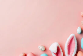 Easter Powerpoint Background Pink Gradient with Eggs and Bunny Ears