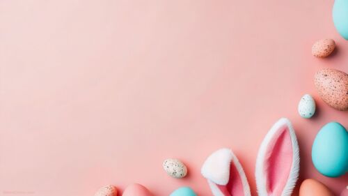 Easter Powerpoint Background Pink Gradient with Eggs and Bunny Ears by SlidesCorner.com