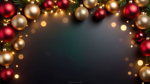 Blue Christmas background for PowerPoint with red and gold baubles by SlidesCorner.com