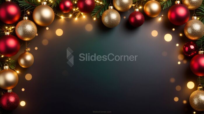 Blue Christmas background for PowerPoint with red and gold baubles Blue Christmas background for PowerPoint with red and gold baubles