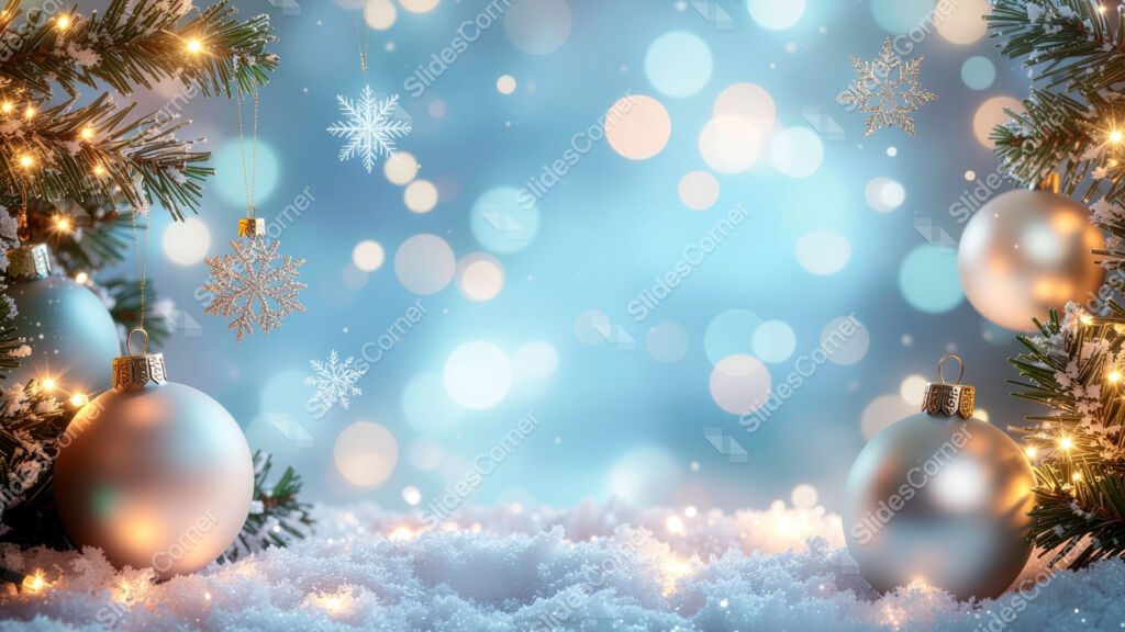 Christmas Powerpoint Background with golden baubles, snow and lights Christmas Powerpoint Background with golden baubles, snow and lights