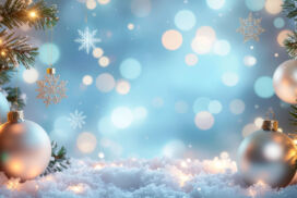 Christmas Powerpoint Background with golden baubles, snow and lights