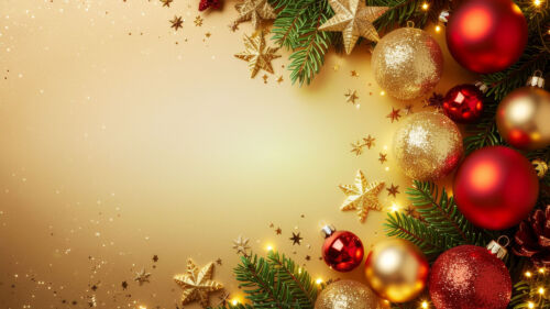 Christmas Background for PPT with Gold and Red Baubles
