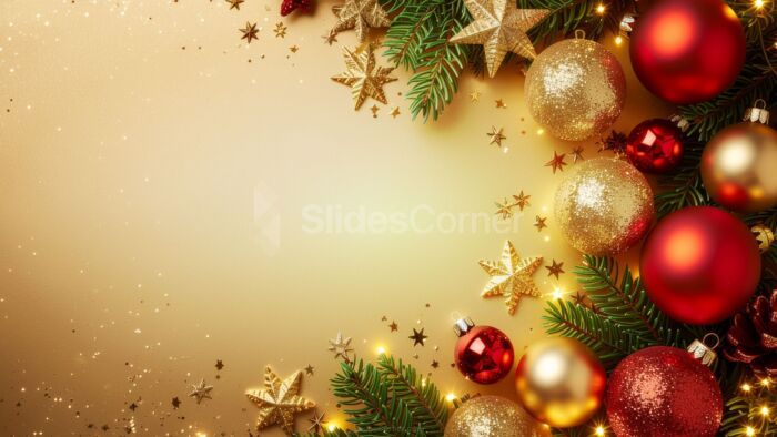 Bright Christmas Background for PPT with Gold and Red Baubles