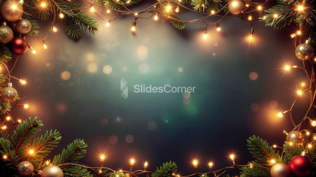 Christmas Background with Garland of Lights and Christmas Decorations Christmas Background with Garland of Lights and Christmas Decorations