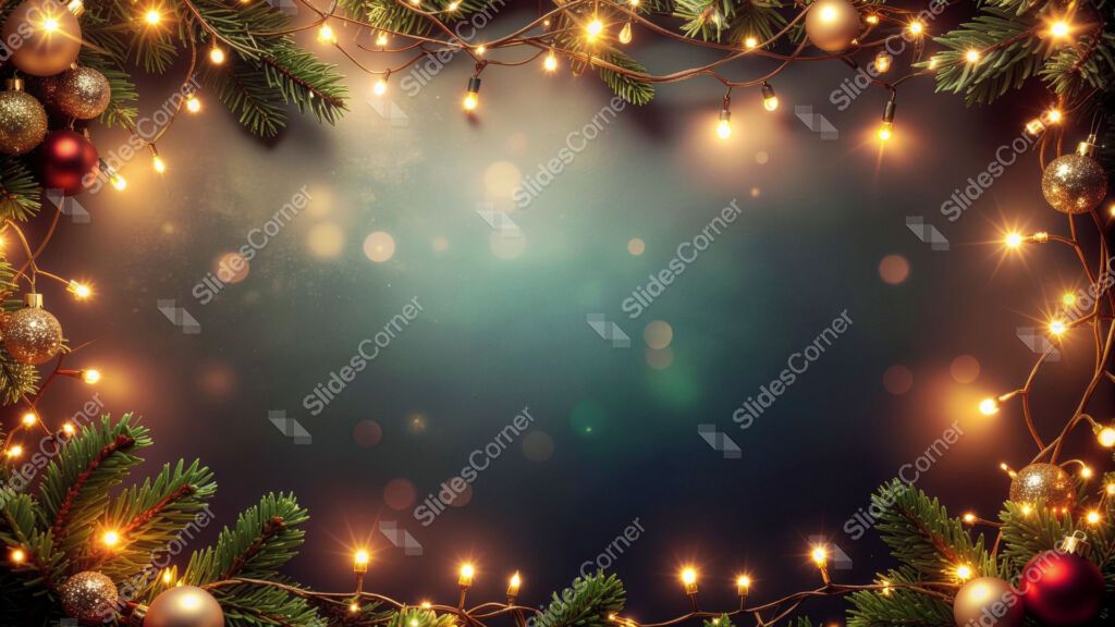 Christmas Background with Garland of Lights and Christmas Decorations Christmas Background with Garland of Lights and Christmas Decorations