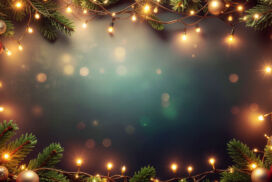 Christmas Background with Garland of Lights and Christmas Decorations
