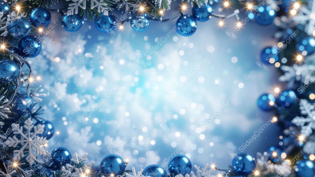 Christmas Background with Snow and Silver and Blue Snowflakes and Lights Christmas Background with Snow and Silver and Blue Snowflakes and Lights