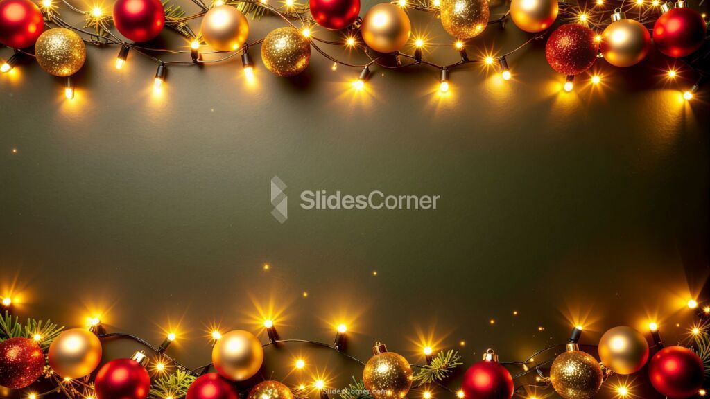 Christmas PowerPoint Background with Gold and Red Decorations