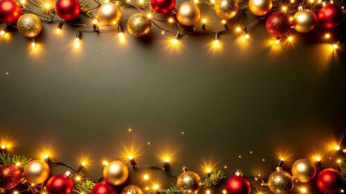 Christmas PowerPoint Background with Gold and Red Decorations by SlidesCorner.com