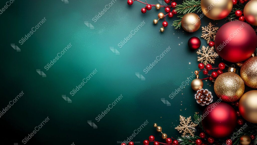 Christmas Background for PPT with Green, Red and Gold Christmas Decorations Christmas Background for PPT with Green, Red and Gold Christmas Decorations